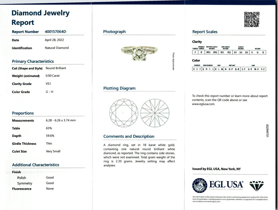 EGL Certified .90 Carat Round Diamond Palladium Three-Stone Engagement Ring – image 3