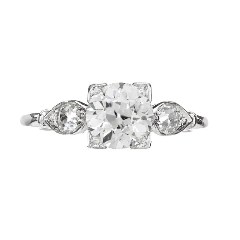 GIA Certified 1.01 Carat Diamond Platinum Art Deco Three-Stone Engagement Ring – image 2