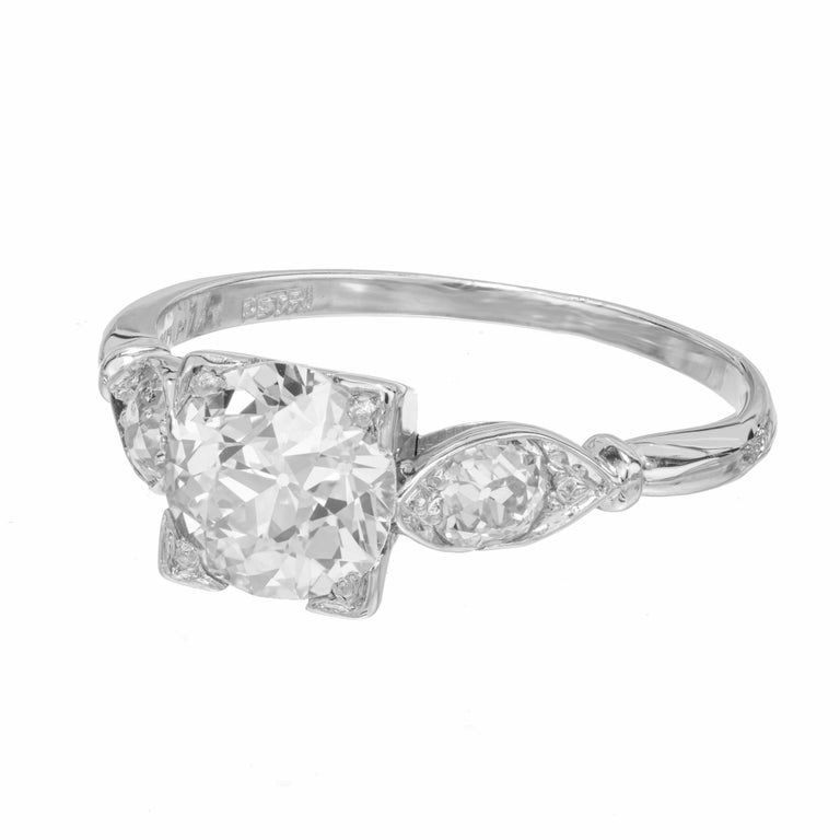 GIA Certified 1.01 Carat Diamond Platinum Art Deco Three-Stone Engagement Ring – image 3