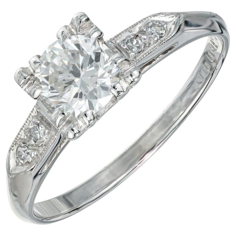 EGL Certified .61 Carat Round Diamond Platinum Three-Stone Engagement Ring