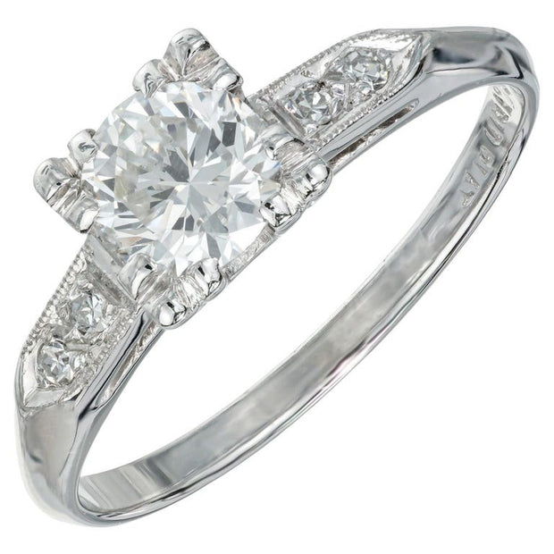 EGL Certified .61 Carat Round Diamond Platinum Three-Stone Engagement Ring