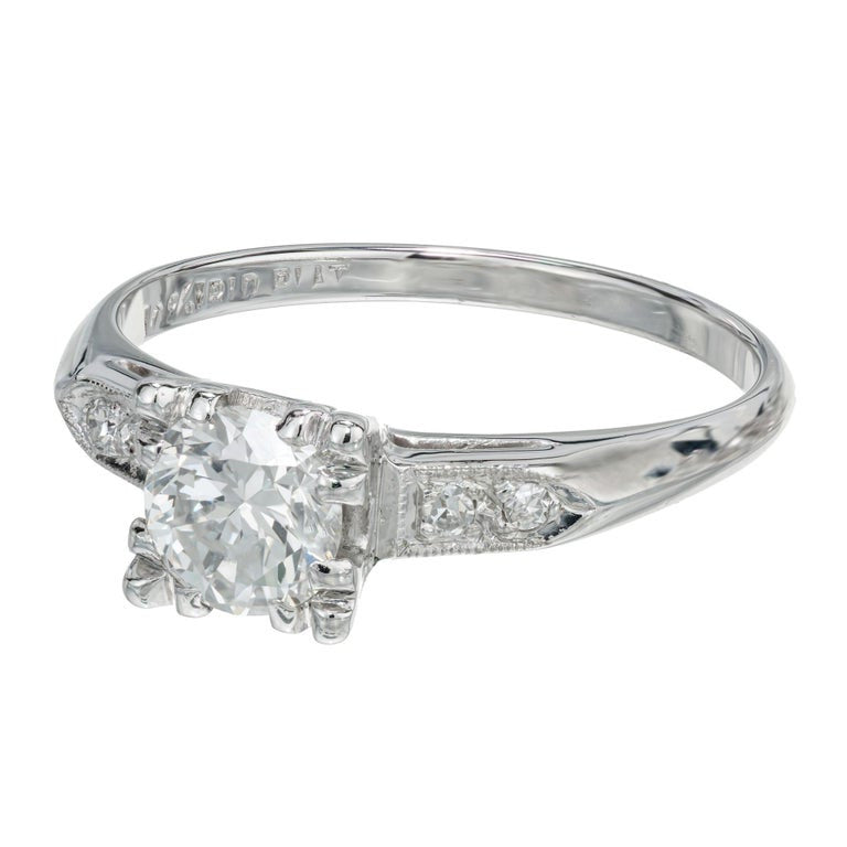 EGL Certified .61 Carat Round Diamond Platinum Three-Stone Engagement Ring – image 2