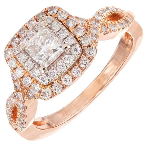 .93 Carat Princess Cut Diamond Halo 14k Rose Gold Engagement Ring