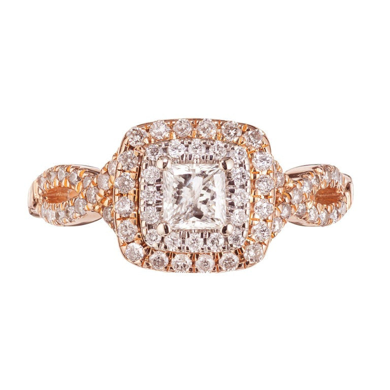 .93 Carat Princess Cut Diamond Halo 14k Rose Gold Engagement Ring – image 2