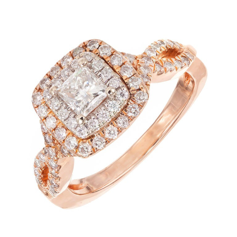 .93 Carat Princess Cut Diamond Halo 14k Rose Gold Engagement Ring – image 3