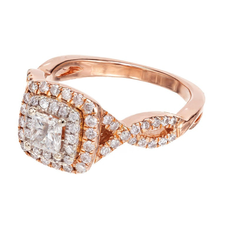 .93 Carat Princess Cut Diamond Halo 14k Rose Gold Engagement Ring – image 4