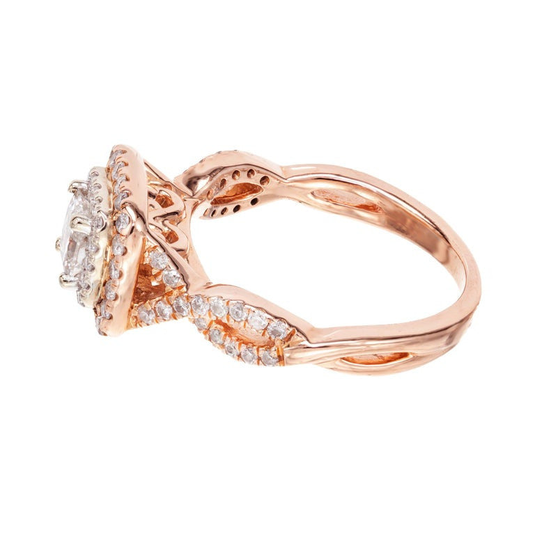 .93 Carat Princess Cut Diamond Halo 14k Rose Gold Engagement Ring – image 5