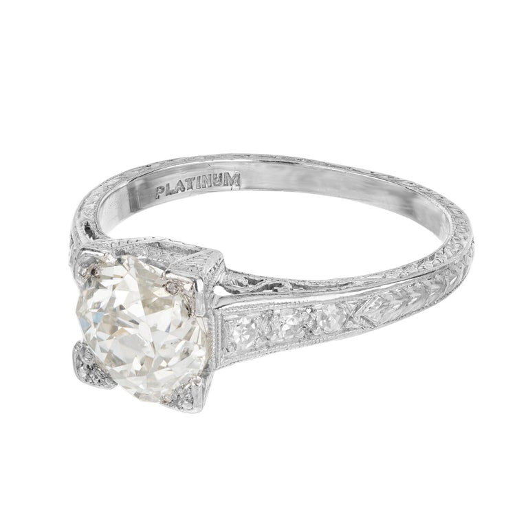 EGL Certified 2.05 Carat Old Mine Diamond Platinum Art Deco Engagement Ring – image 3