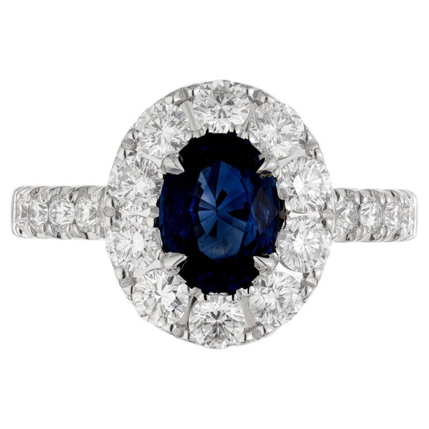 Peter Suchy GIA 1.44 Carat Sapphire Diamond Halo White Gold Engagement Ring