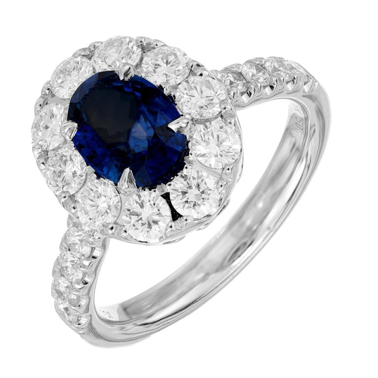 Peter Suchy GIA 1.44 Carat Sapphire Diamond Halo White Gold Engagement Ring – image 2