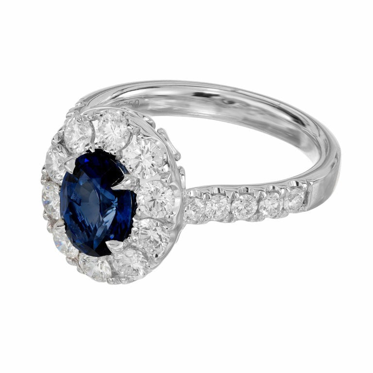 Peter Suchy GIA 1.44 Carat Sapphire Diamond Halo White Gold Engagement Ring – image 3