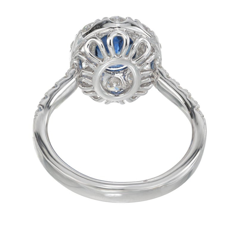 Peter Suchy GIA 1.44 Carat Sapphire Diamond Halo White Gold Engagement Ring – image 5