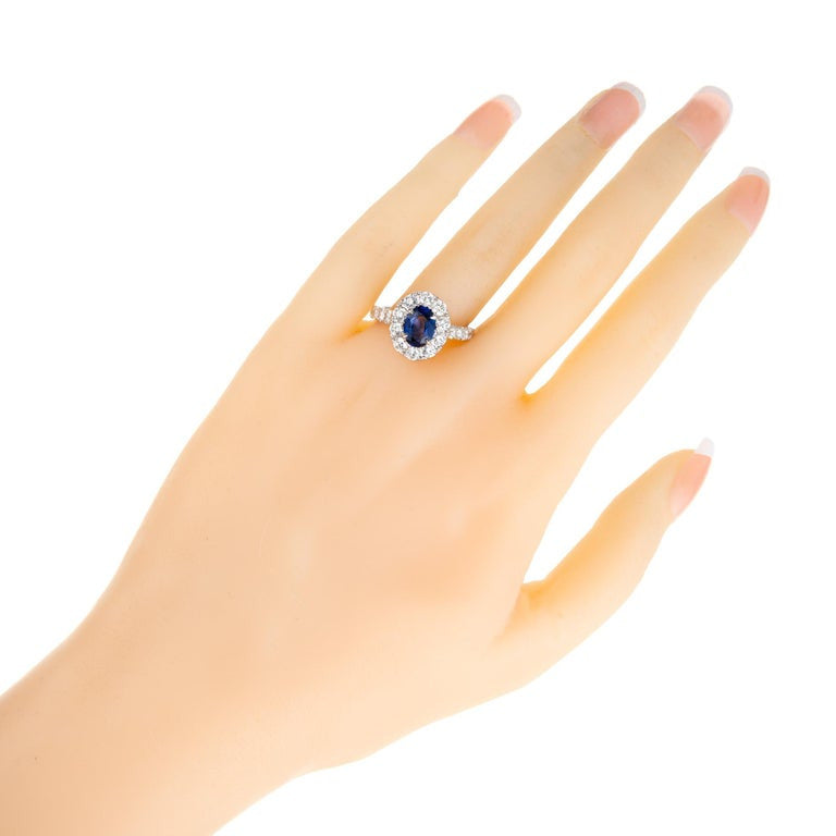 Peter Suchy GIA 1.44 Carat Sapphire Diamond Halo White Gold Engagement Ring – image 6