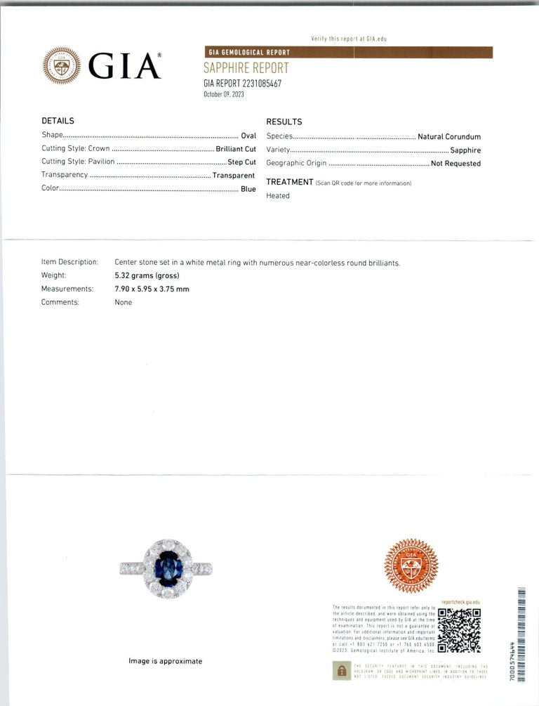 Peter Suchy GIA 1.44 Carat Sapphire Diamond Halo White Gold Engagement Ring – image 4