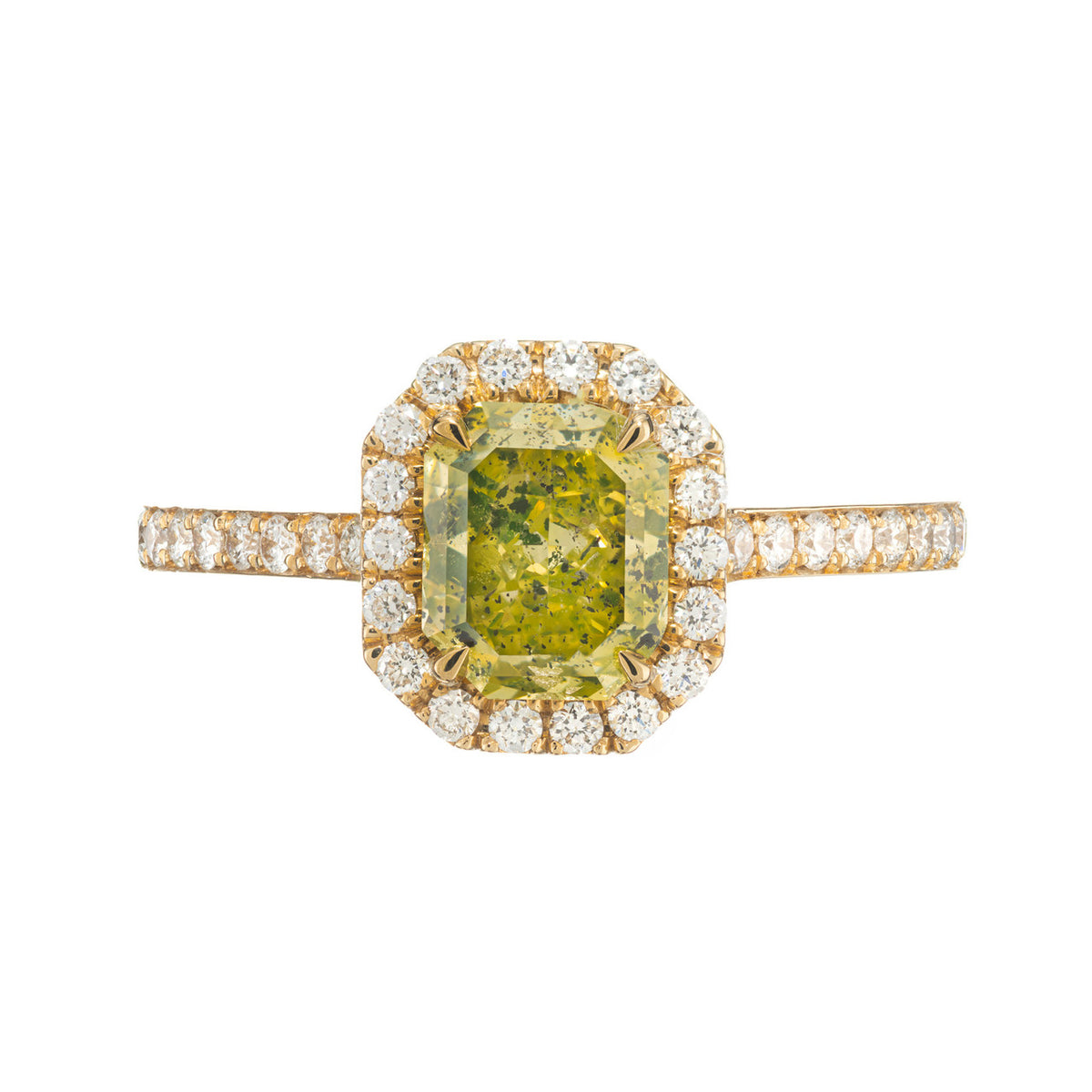 Peter Suchy GIA 1.27 Carat Green Yellow Diamond Halo Yellow Gold Engagement Ring – image 2