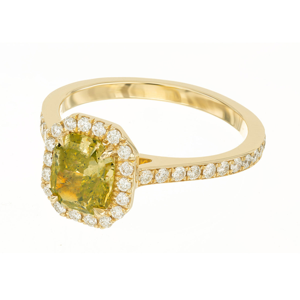 Peter Suchy GIA 1.27 Carat Green Yellow Diamond Halo Yellow Gold Engagement Ring – image 4