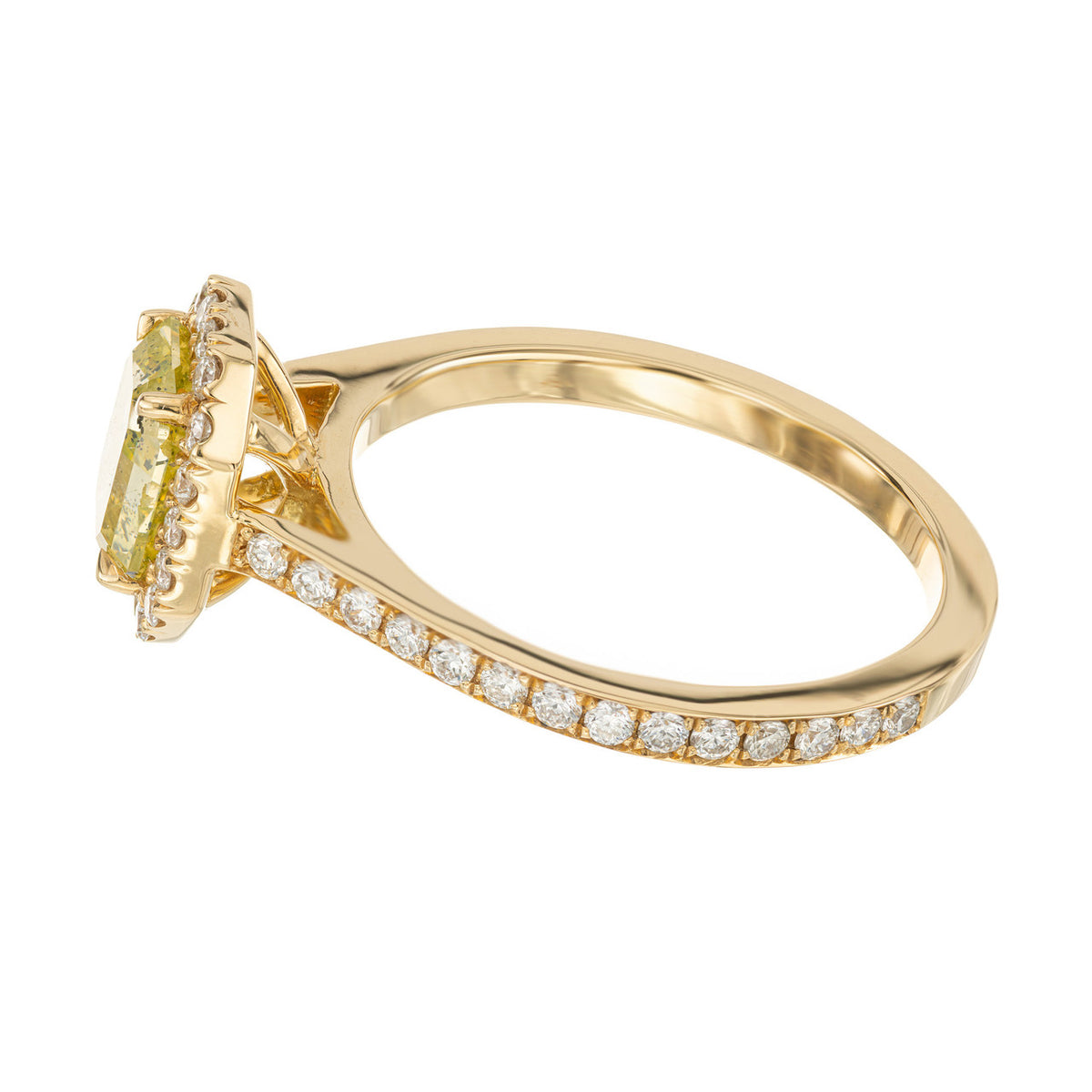 Peter Suchy GIA 1.27 Carat Green Yellow Diamond Halo Yellow Gold Engagement Ring – image 5