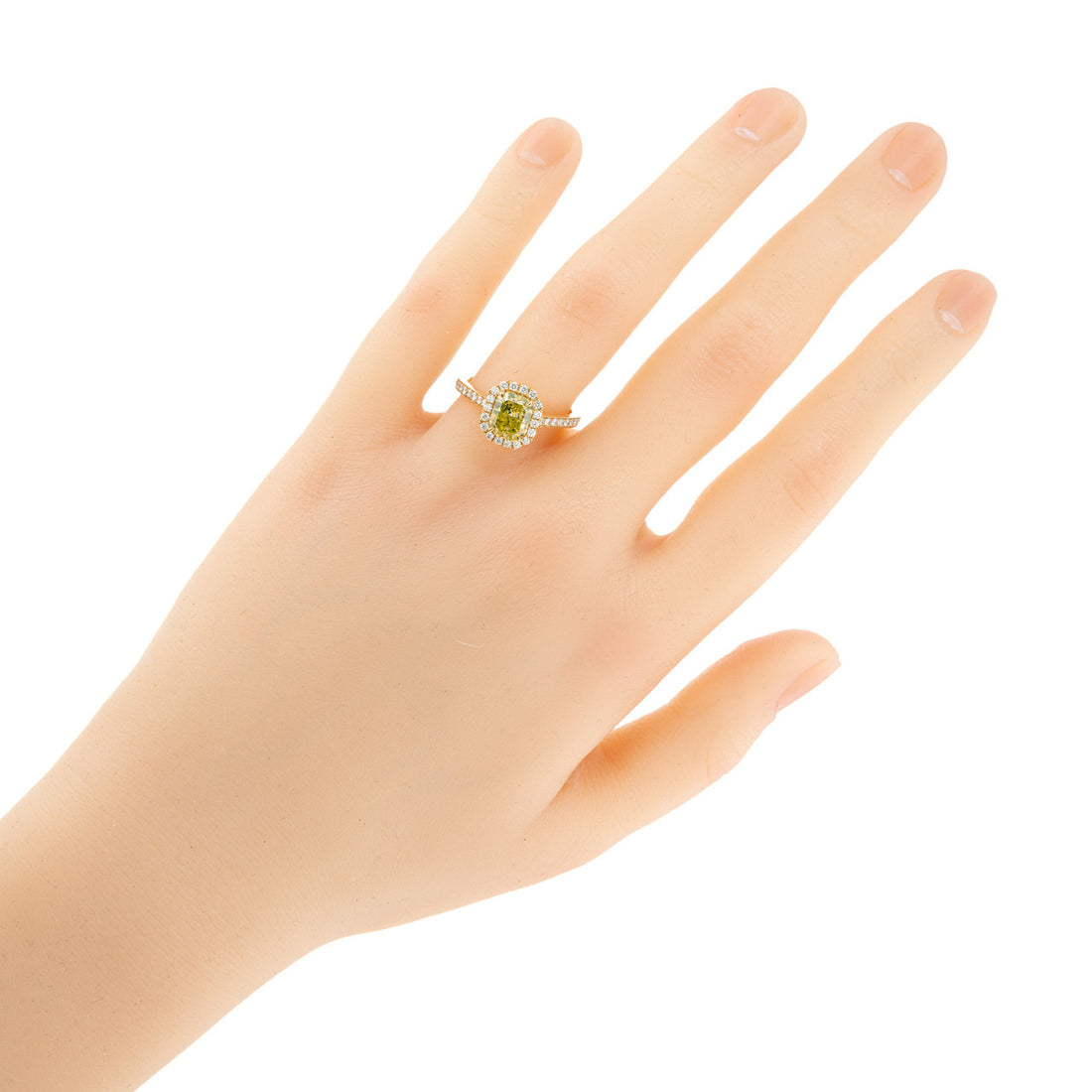 Peter Suchy GIA 1.27 Carat Green Yellow Diamond Halo Yellow Gold Engagement Ring – image 8