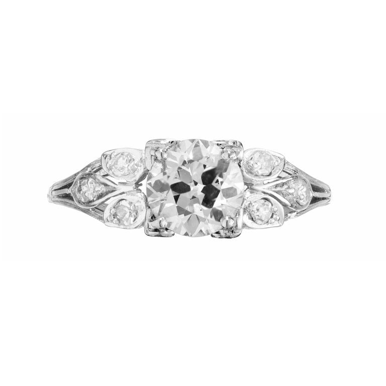 EGL Certified 1.18 Carat Diamond 18k White Gold Art Deco Engagement Ring – image 2