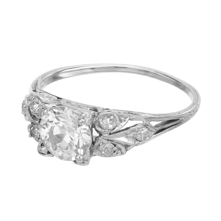 EGL Certified 1.18 Carat Diamond 18k White Gold Art Deco Engagement Ring – image 4