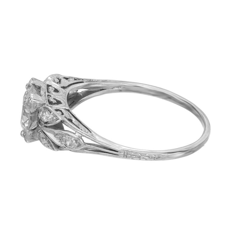 EGL Certified 1.18 Carat Diamond 18k White Gold Art Deco Engagement Ring – image 5