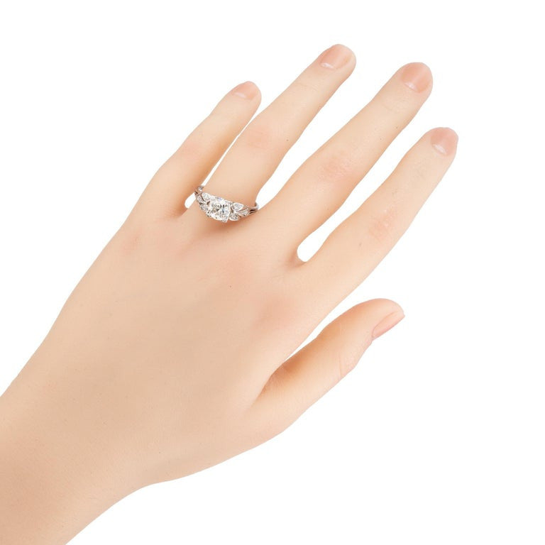 EGL Certified 1.18 Carat Diamond 18k White Gold Art Deco Engagement Ring – image 7