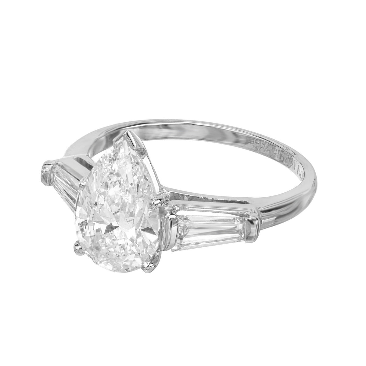 1.86 Carat Pear Baguette Diamond Platinum Three Stone Engagement Ring – image 2