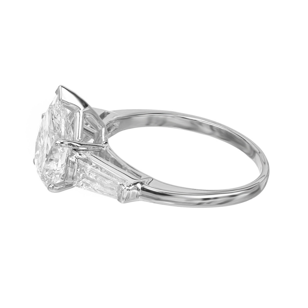 1.86 Carat Pear Baguette Diamond Platinum Three Stone Engagement Ring – image 4