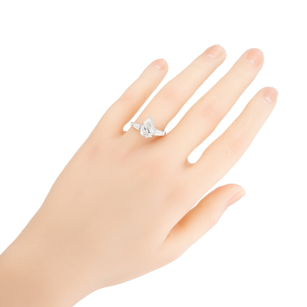 1.86 Carat Pear Baguette Diamond Platinum Three Stone Engagement Ring – image 8
