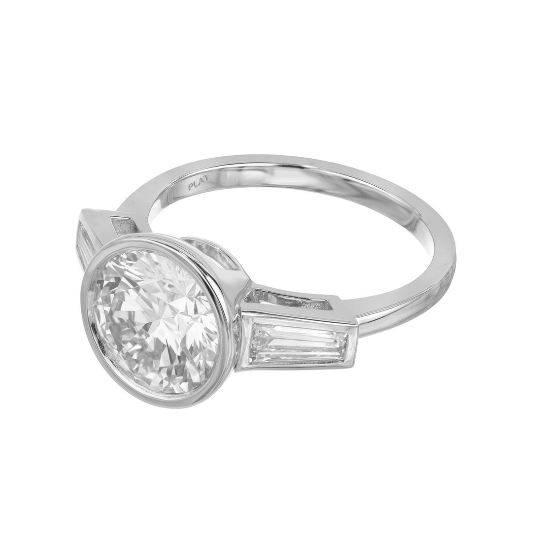 2.52 Carat Lab Grown Round Baguette Diamond Plaintum Three Stone Ring – image 2