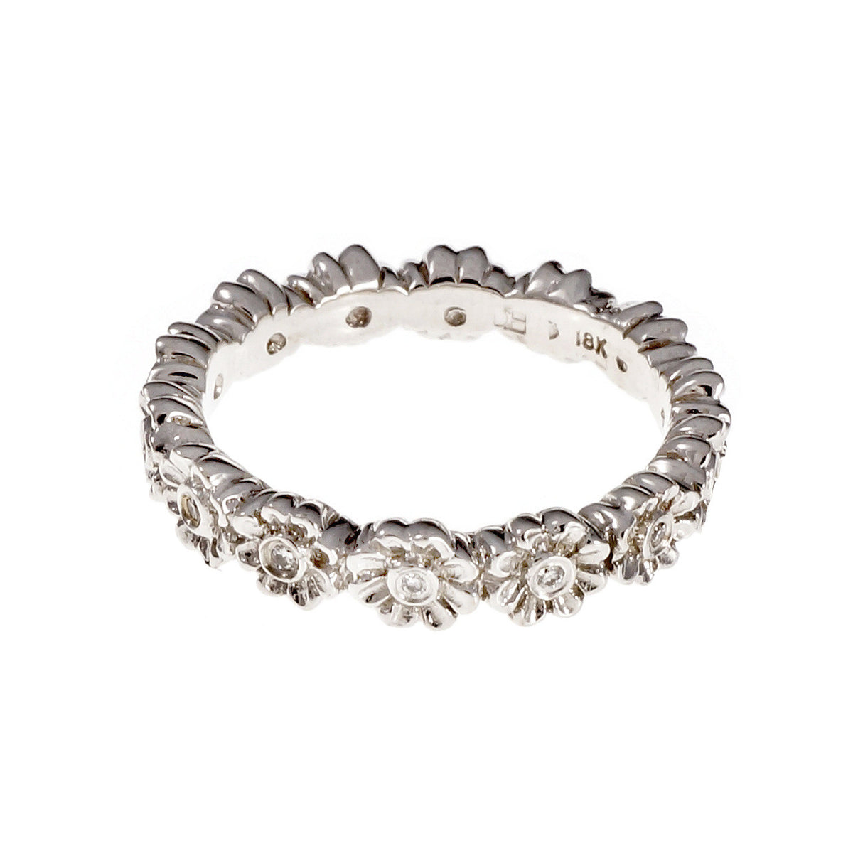 Diamond Flower Eternity Band Ring 18k White Gold – image 2