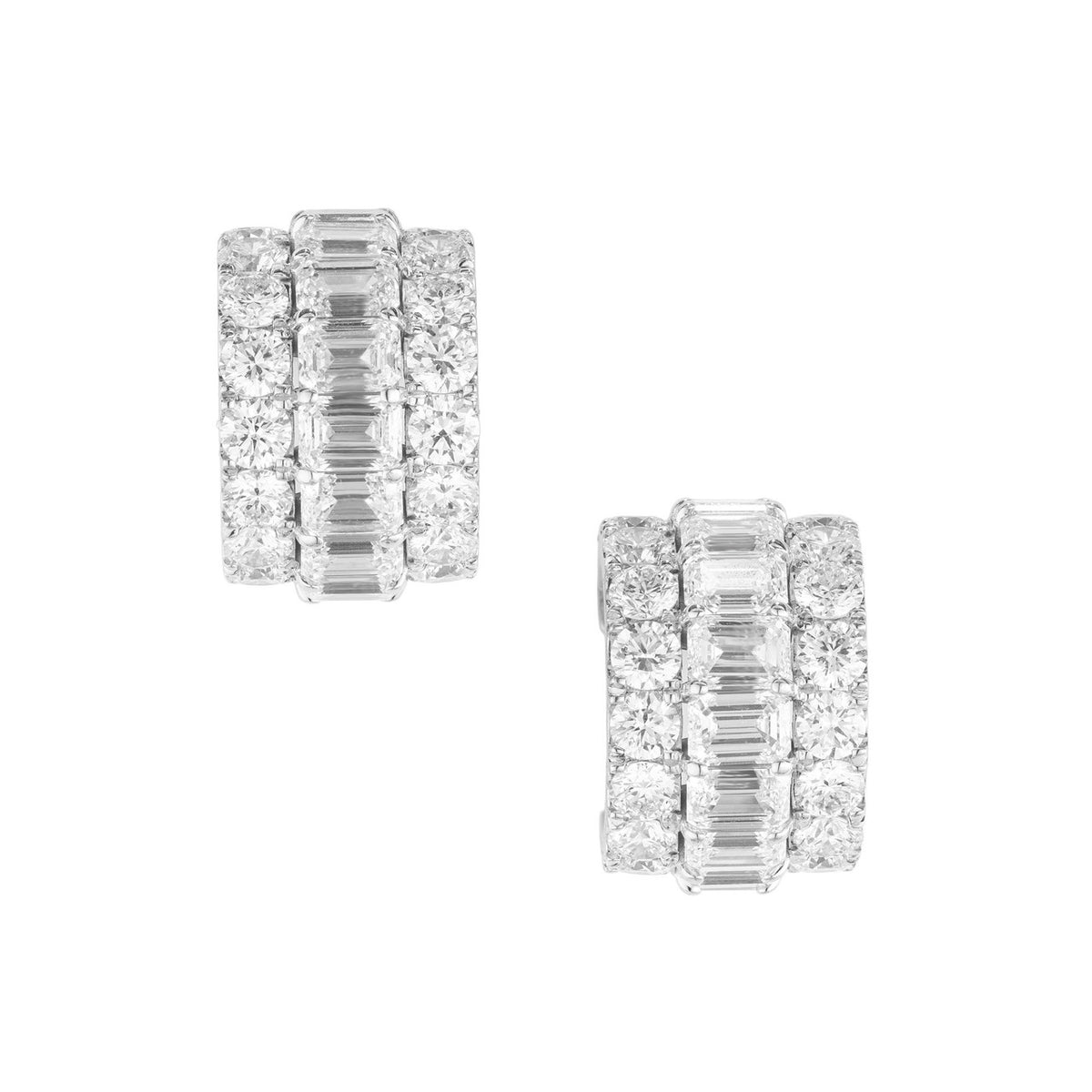 2.33 Carat Lab Grown Round Emerald Cut Diamond 14k White Gold Hoop Earrings