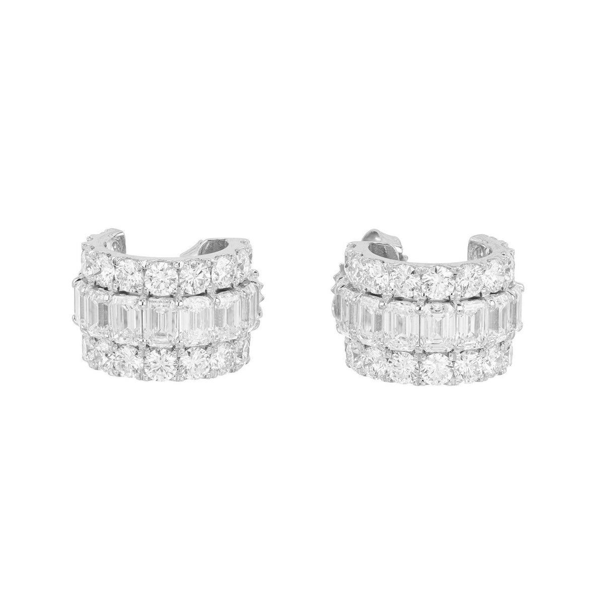 2.33 Carat Lab Grown Round Emerald Cut Diamond 14k White Gold Hoop Earrings – image 2