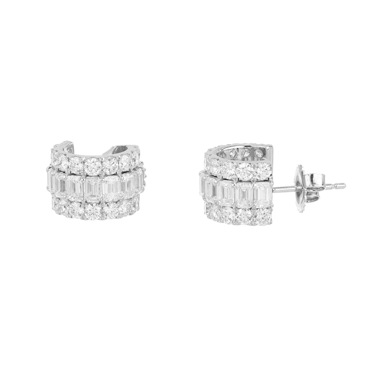 2.33 Carat Lab Grown Round Emerald Cut Diamond 14k White Gold Hoop Earrings – image 3