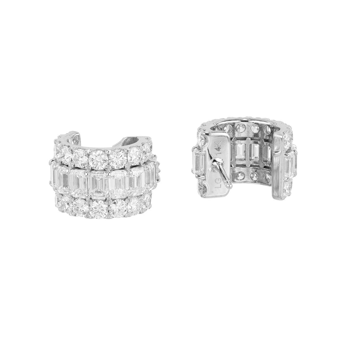 2.33 Carat Lab Grown Round Emerald Cut Diamond 14k White Gold Hoop Earrings – image 4