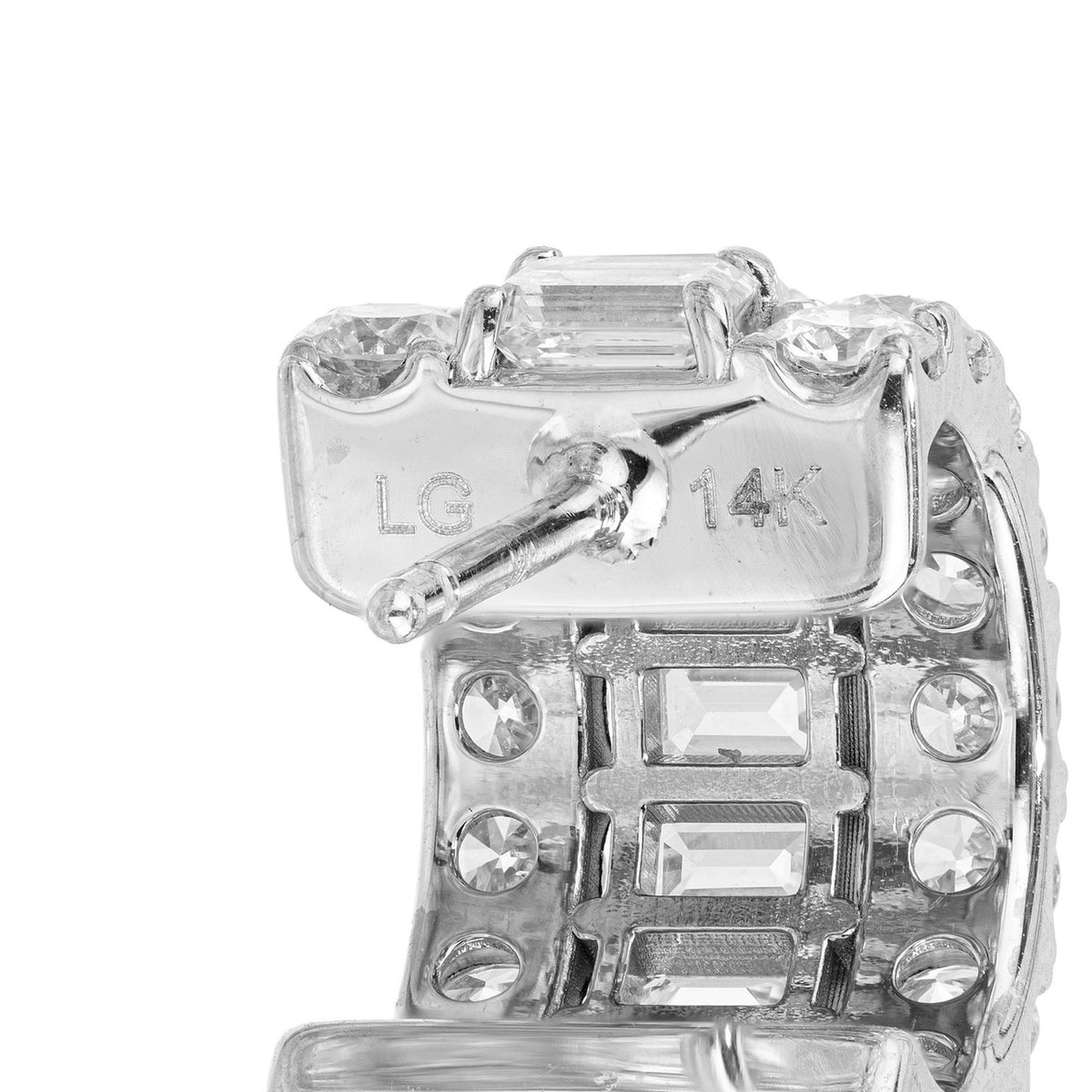 2.33 Carat Lab Grown Round Emerald Cut Diamond 14k White Gold Hoop Earrings – image 5