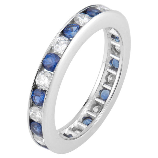 1.42 Carat Sapphire Diamond Platinum Eternity Wedding Band