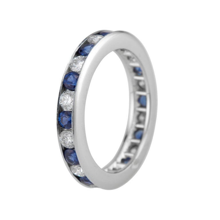 1.42 Carat Sapphire Diamond Platinum Eternity Wedding Band – image 2