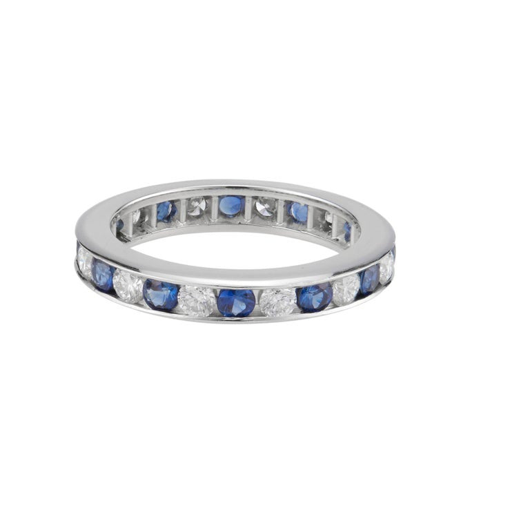 1.42 Carat Sapphire Diamond Platinum Eternity Wedding Band – image 3