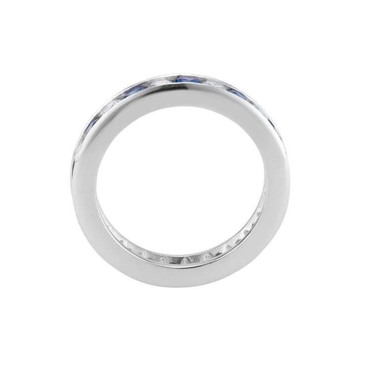 1.42 Carat Sapphire Diamond Platinum Eternity Wedding Band – image 4