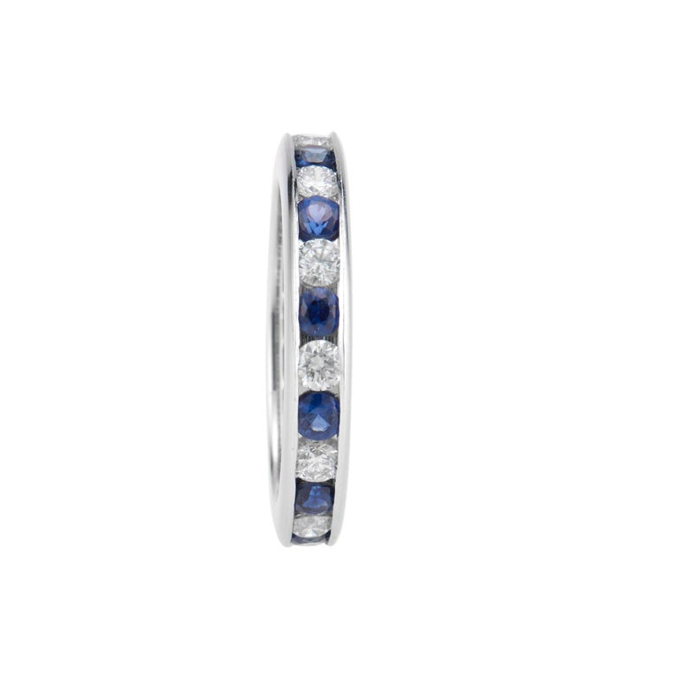 1.42 Carat Sapphire Diamond Platinum Eternity Wedding Band – image 5