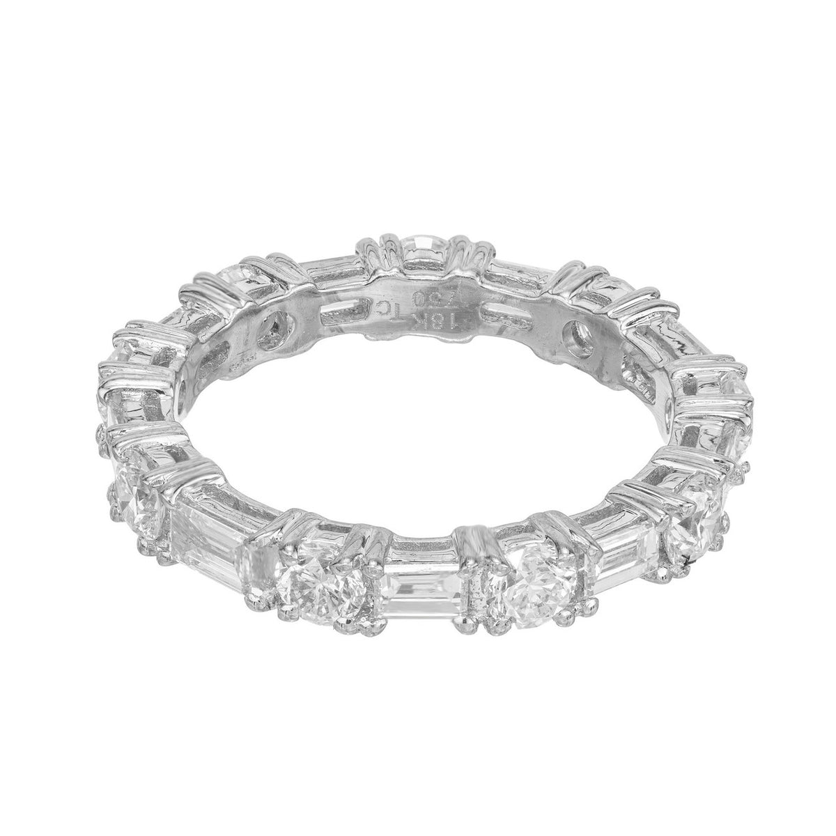 2.08 Carat Round Baguette Diamond 18k White Gold Eternity Band Ring – image 2