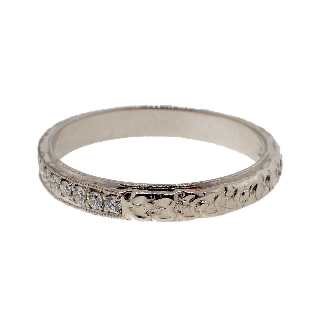 Peter Suchy Antique Revival Platinum Diamond Flower Engraved Wedding Band Ring – image 2