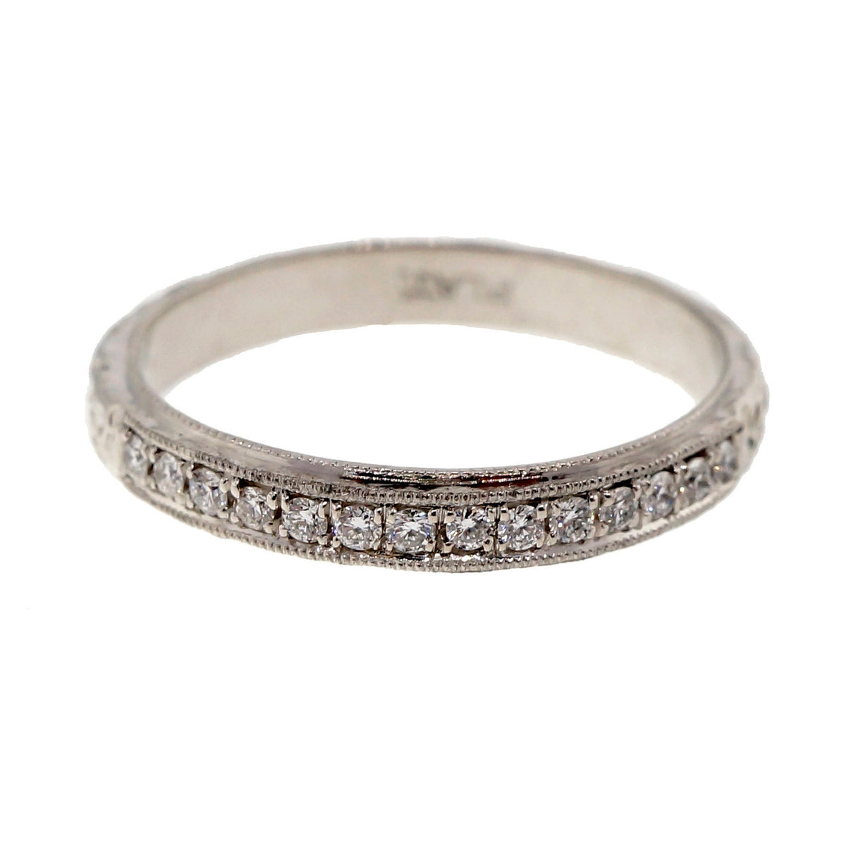 Peter Suchy Antique Revival Platinum Diamond Flower Engraved Wedding Band Ring