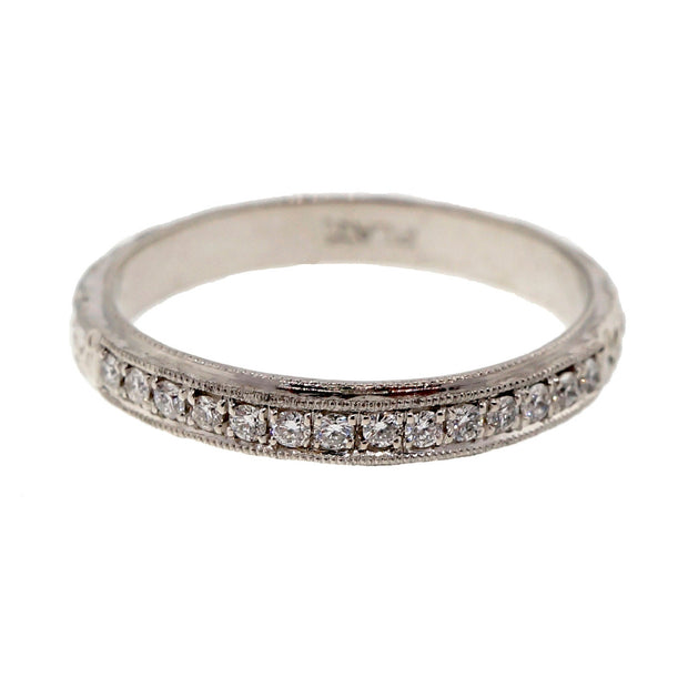 Peter Suchy Antique Revival Platinum Diamond Flower Engraved Wedding Band Ring