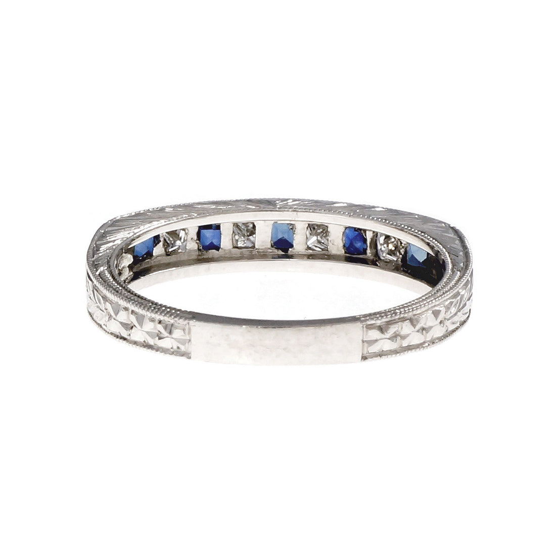 Peter Suchy Sapphire Diamond Wedding Band Ring Platinum Hand Engraved – image 4