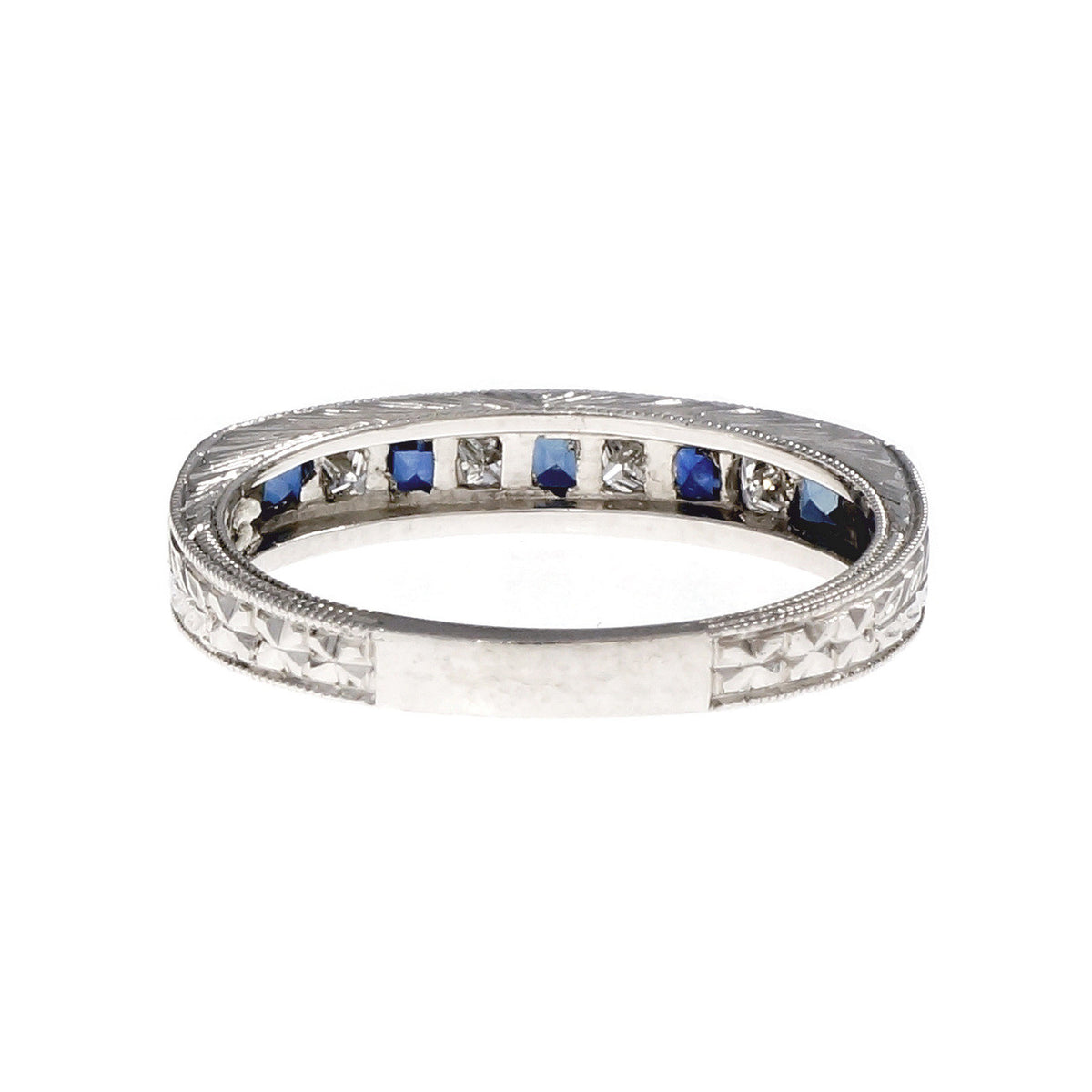 Peter Suchy Sapphire Diamond Wedding Band Ring Platinum Hand Engraved – image 4