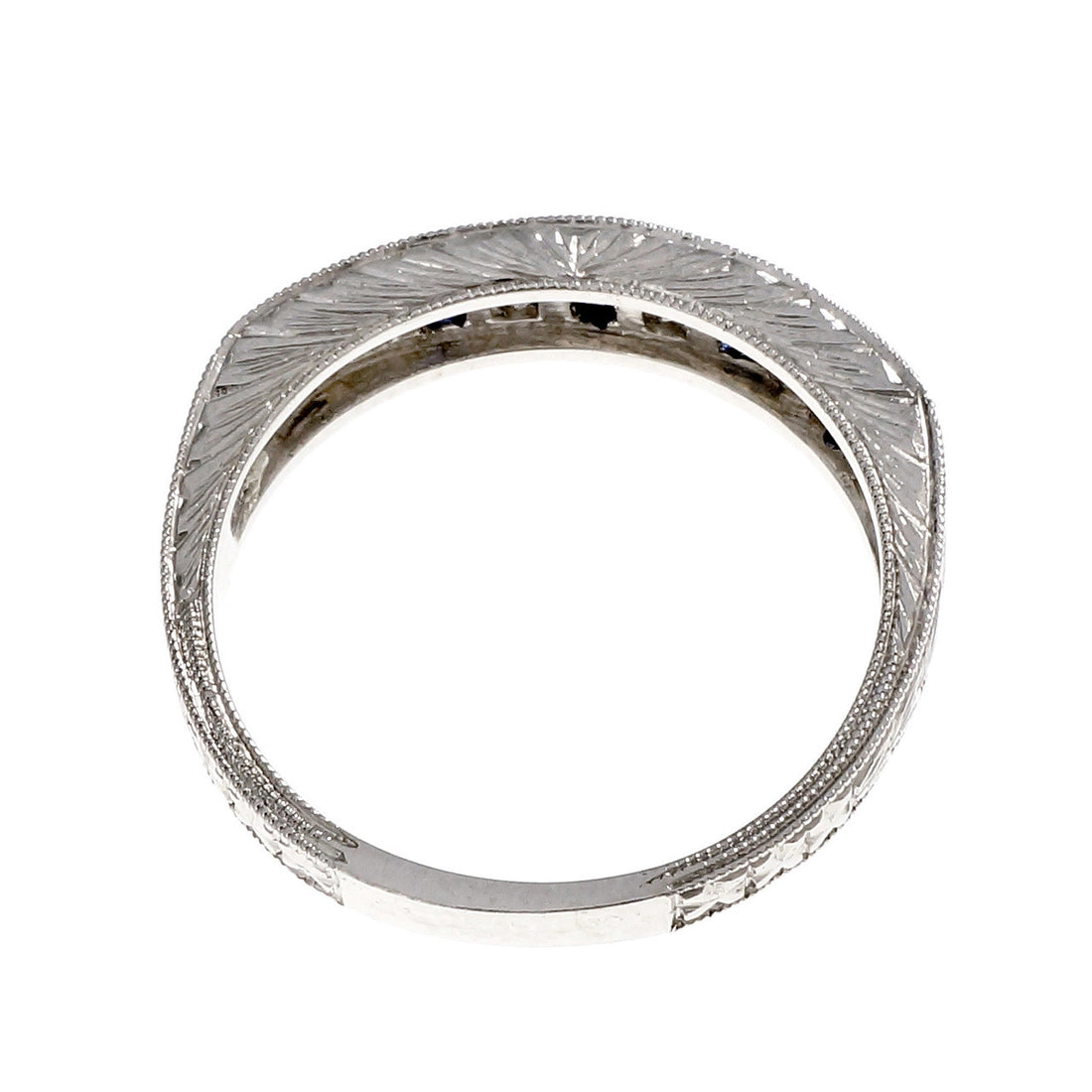 Peter Suchy Sapphire Diamond Wedding Band Ring Platinum Hand Engraved – image 5