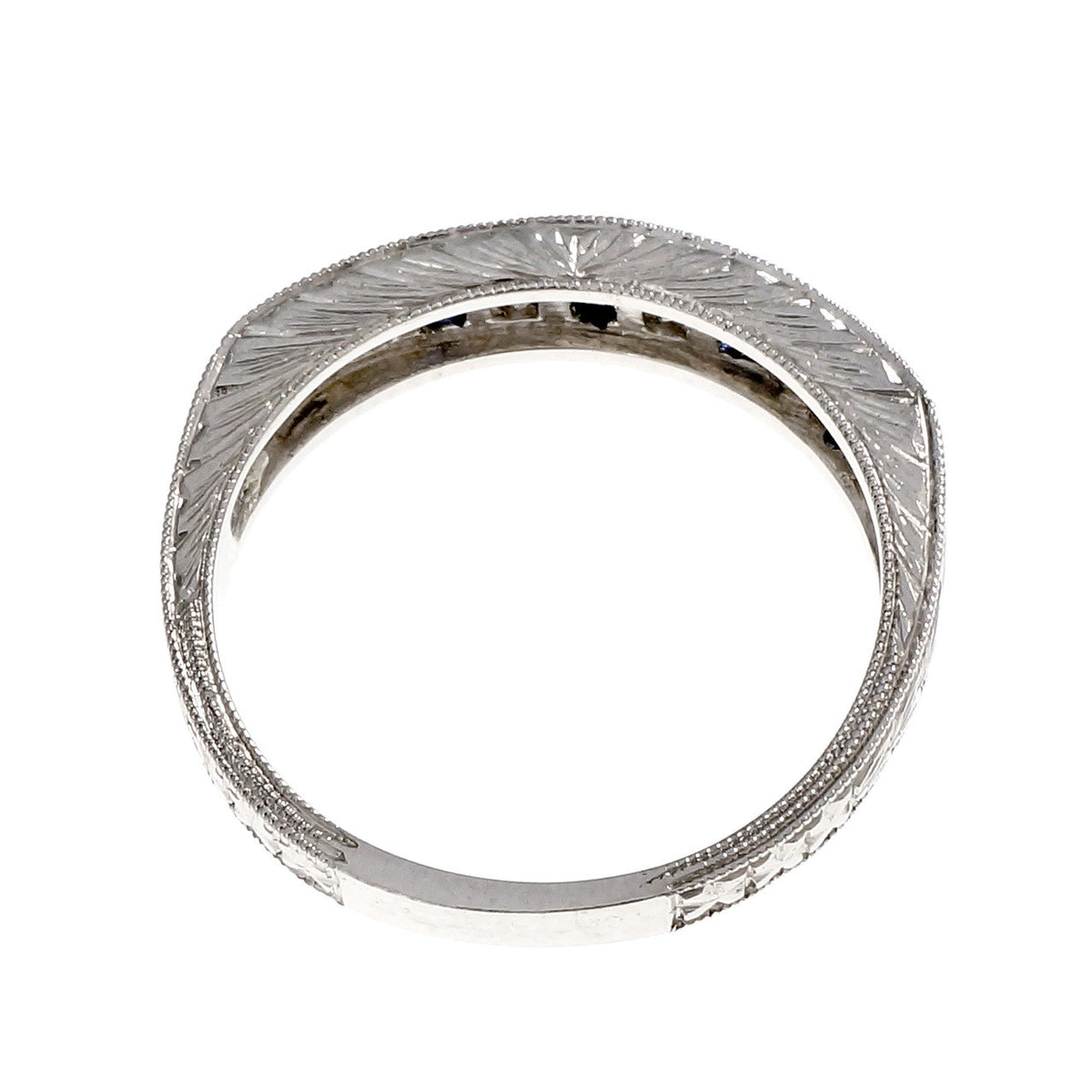 Peter Suchy Sapphire Diamond Wedding Band Ring Platinum Hand Engraved – image 5