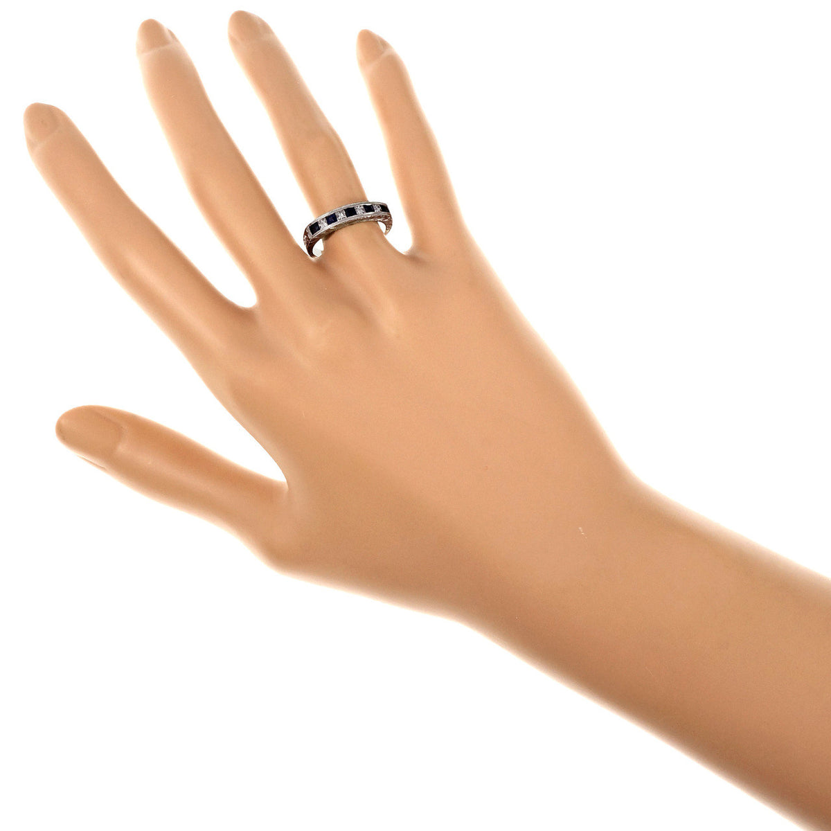 Peter Suchy Sapphire Diamond Wedding Band Ring Platinum Hand Engraved – image 6